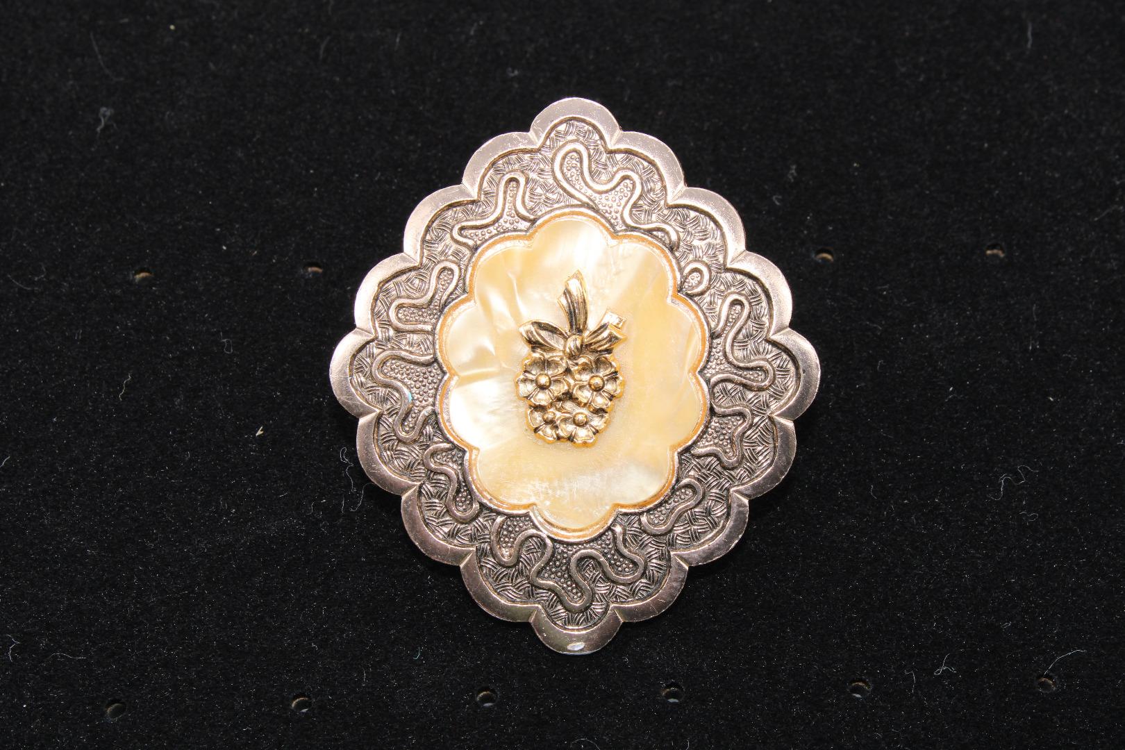 Vintage Silver Scarf Ring with Mother of Pearl Inlay