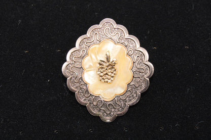 Vintage Silver Scarf Ring with Mother of Pearl Inlay