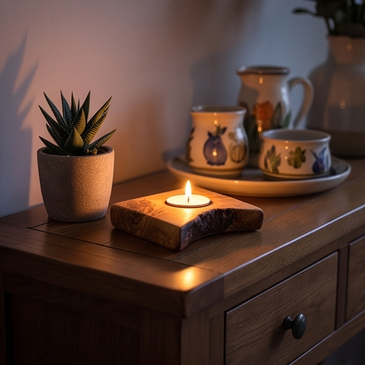 Olive Wood Flat Wooden Tealight Candle Holder - Various Sizes