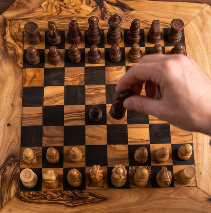 Olive Wood Handcrafted Rustic Shaped Wooden Chess Board Set With Pieces