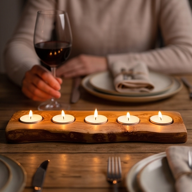 Olive Wood Flat Wooden Tealight Candle Holder - Various Sizes