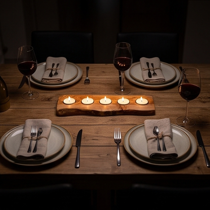 Olive Wood Flat Wooden Tealight Candle Holder - Various Sizes