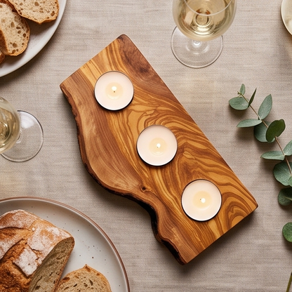 Olive Wood Flat Wooden Tealight Candle Holder - Various Sizes