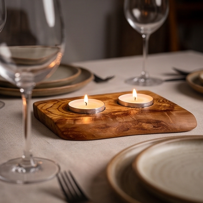 Olive Wood Flat Wooden Tealight Candle Holder - Various Sizes