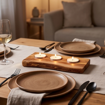 Olive Wood Flat Wooden Tealight Candle Holder - Various Sizes