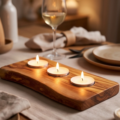 Olive Wood Flat Wooden Tealight Candle Holder - Various Sizes