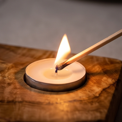 Olive Wood Flat Wooden Tealight Candle Holder - Various Sizes