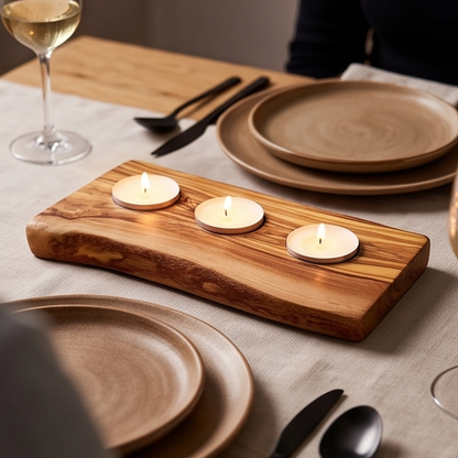 Olive Wood Flat Wooden Tealight Candle Holder - Various Sizes