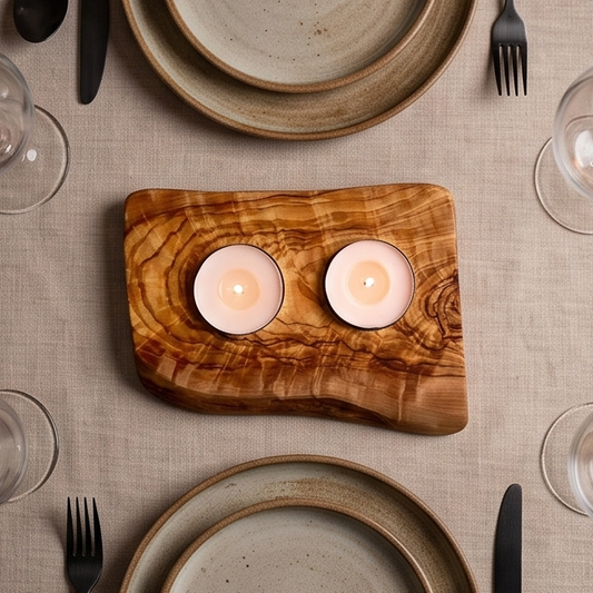 Olive Wood Flat Wooden Tealight Candle Holder - Various Sizes