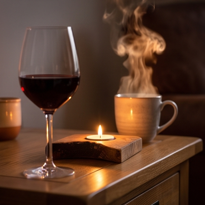 Olive Wood Flat Wooden Tealight Candle Holder - Various Sizes