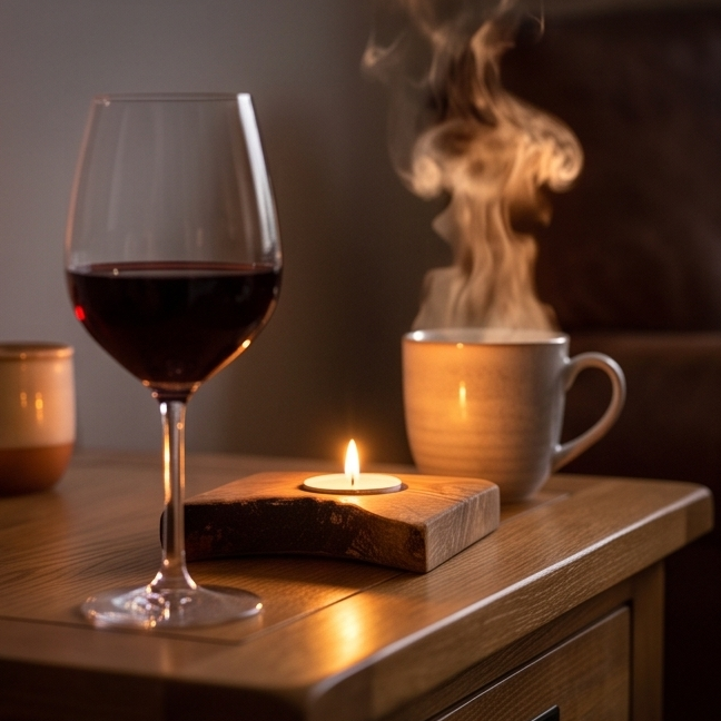 Olive Wood Flat Wooden Tealight Candle Holder - Various Sizes