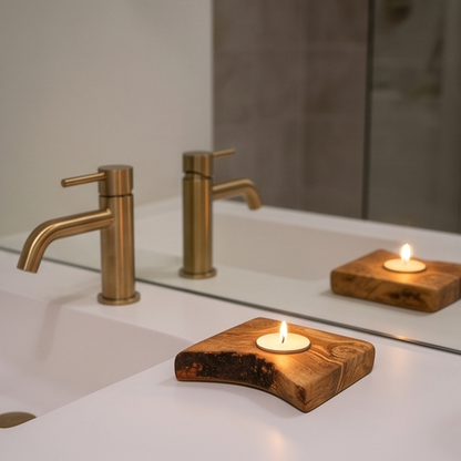 Olive Wood Flat Wooden Tealight Candle Holder - Various Sizes