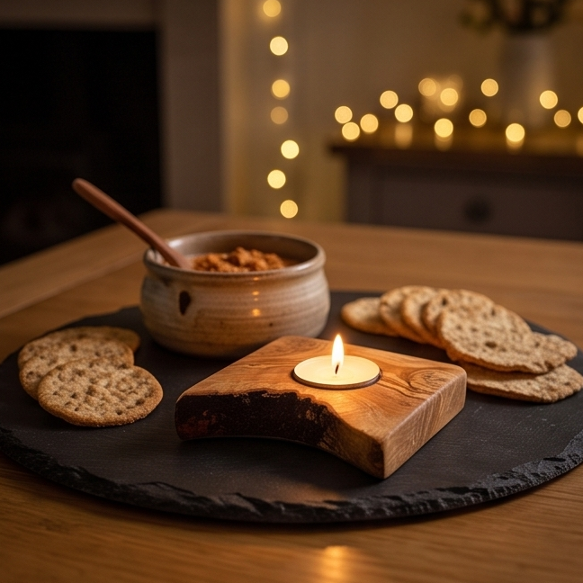 Olive Wood Flat Wooden Tealight Candle Holder - Various Sizes