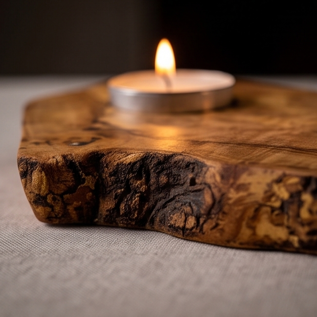 Olive Wood Flat Wooden Tealight Candle Holder - Various Sizes