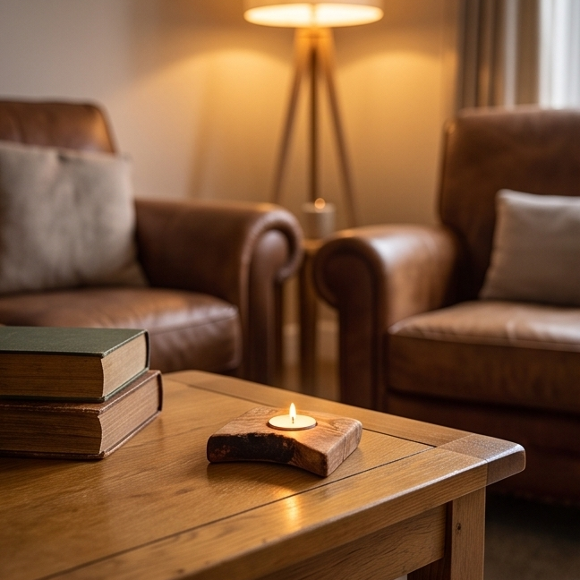 Olive Wood Flat Wooden Tealight Candle Holder - Various Sizes
