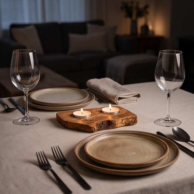 Olive Wood Flat Wooden Tealight Candle Holder - Various Sizes