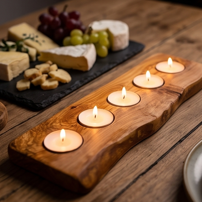 Olive Wood Flat Wooden Tealight Candle Holder - Various Sizes