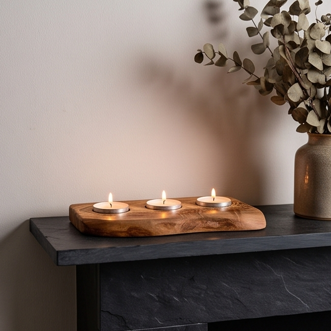 Olive Wood Flat Wooden Tealight Candle Holder - Various Sizes