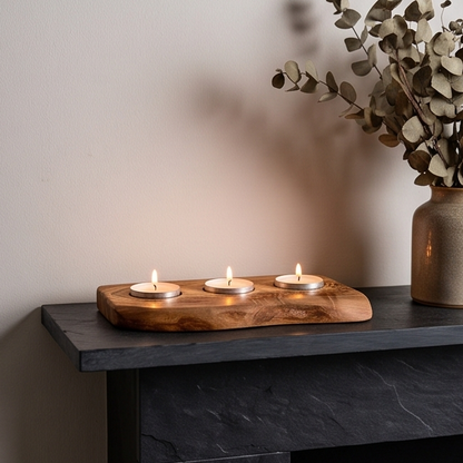 Olive Wood Flat Wooden Tealight Candle Holder - Various Sizes