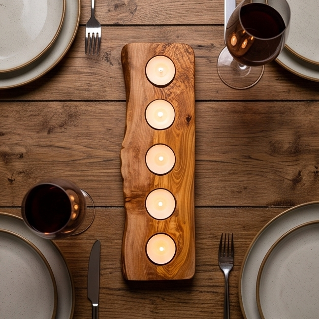 Olive Wood Flat Wooden Tealight Candle Holder - Various Sizes