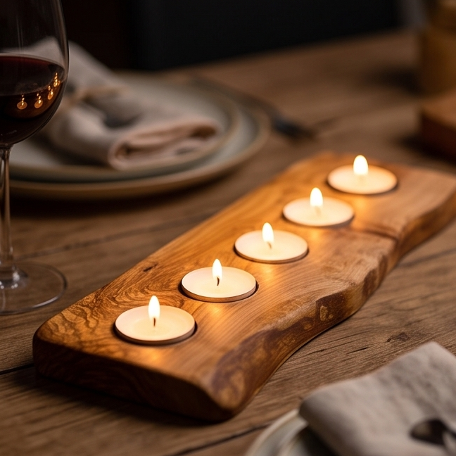 Olive Wood Flat Wooden Tealight Candle Holder - Various Sizes