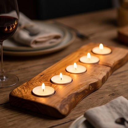 Olive Wood Flat Wooden Tealight Candle Holder - Various Sizes
