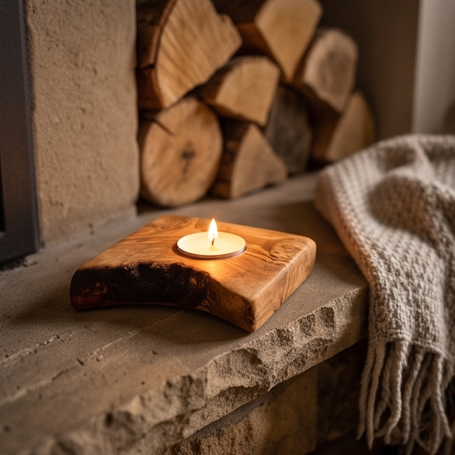 Olive Wood Flat Wooden Tealight Candle Holder - Various Sizes