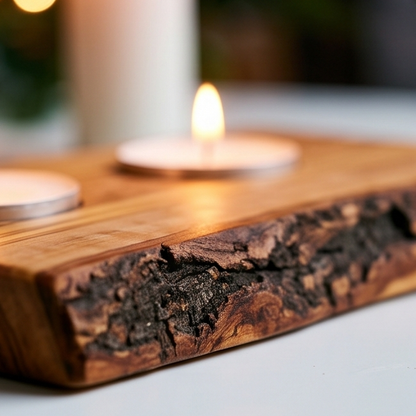 Olive Wood Flat Wooden Tealight Candle Holder - Various Sizes