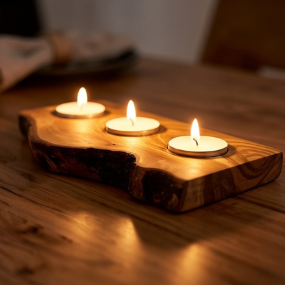 Olive Wood Flat Wooden Tealight Candle Holder - Various Sizes