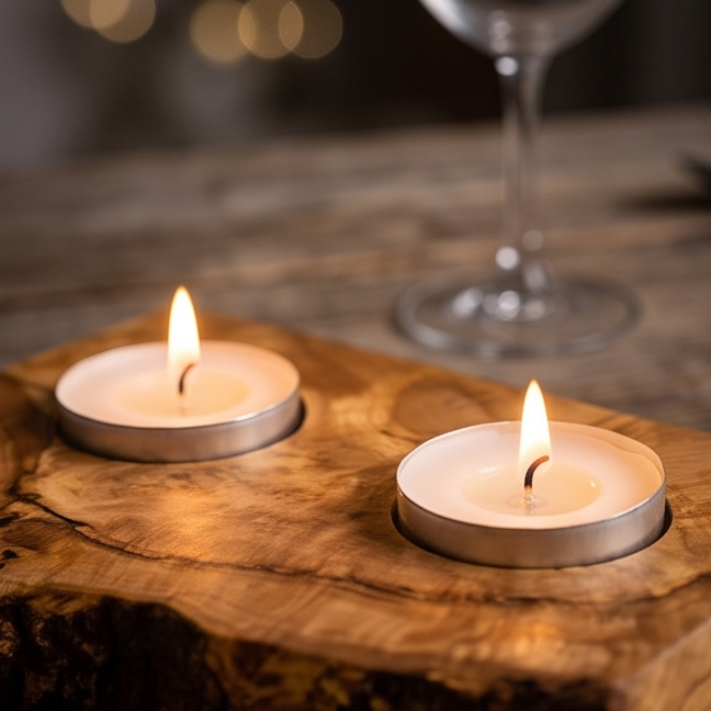 Olive Wood Flat Wooden Tealight Candle Holder - Various Sizes