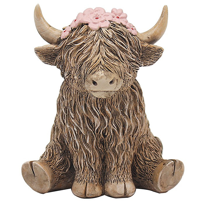 Happy Highland Cow Ornament with Flowers