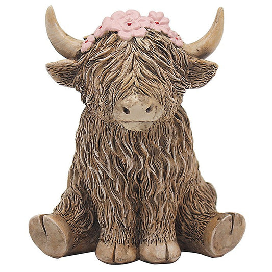 Happy Highland Cow Ornament with Flowers