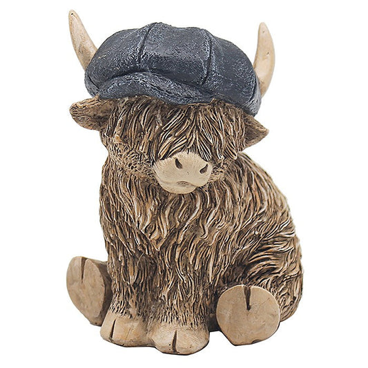 Happy Highland Cow Ornament Wearing Flat Cap