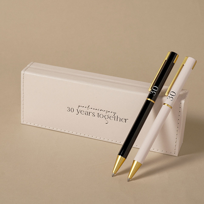 Personalized pen set of 2: black and white pens with gold caps