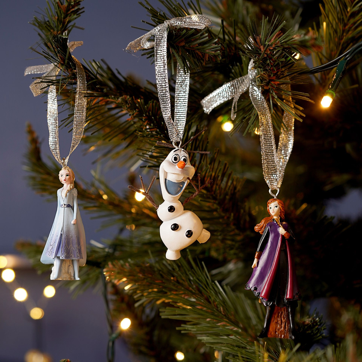 Frozen character hanging decorations: Anna, Olaf, Elsa with silver glitter loops