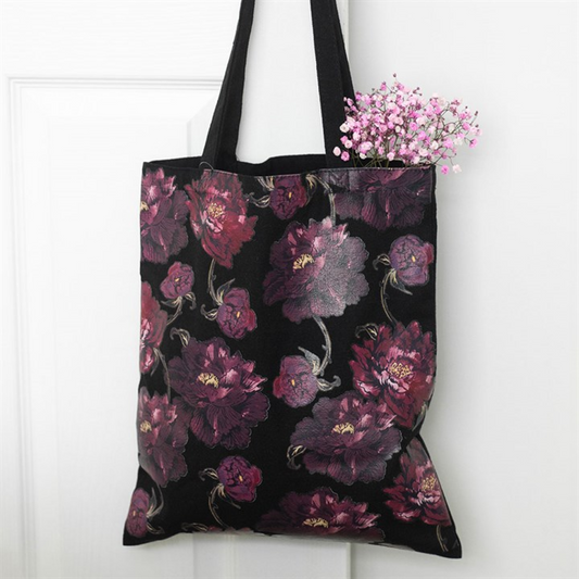 Dark Romance Floral Print Tote Bag