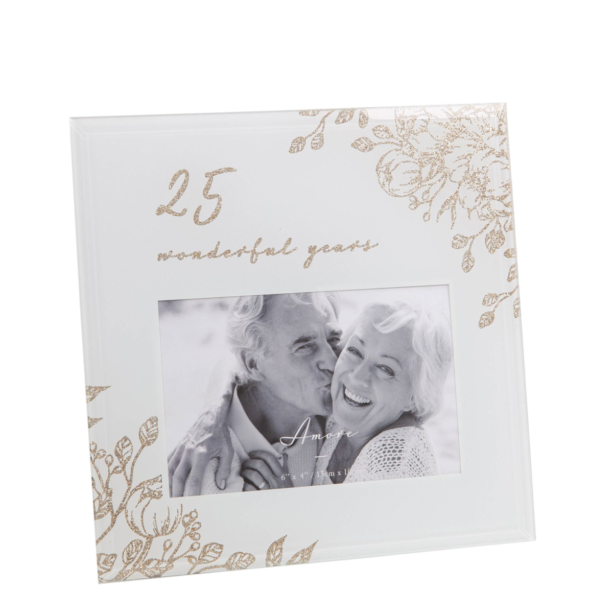 Pale grey 6x4 photo frame with gold floral border and window for a keepsake photo