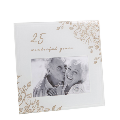 Pale grey 6x4 photo frame with gold floral border and window for a keepsake photo