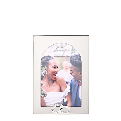 Arch photo frame with rings for 4x6 photos, silver-tone, front view
