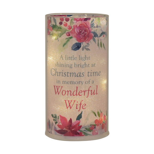 Christmas tube light cylinder with rose floral print and 'Wonderful Wife' quote