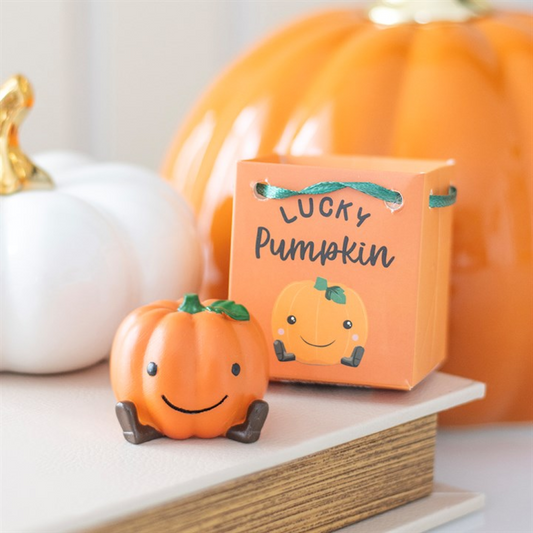 Set of 16 Cute Lucky Pumpkin Ornaments in Display
