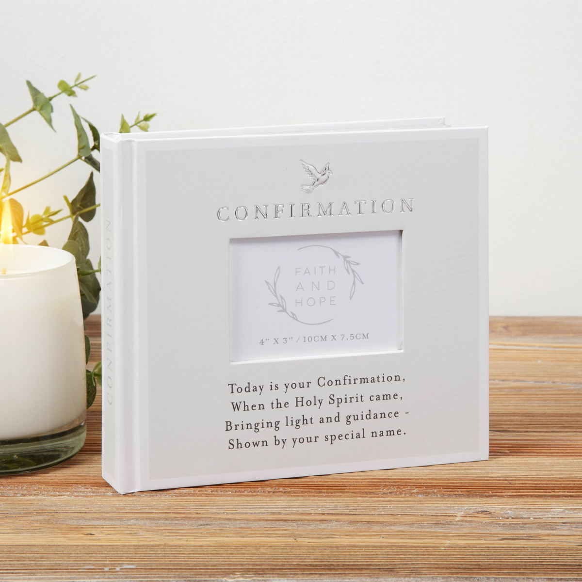 Confirmation photo album with front window for 4x6 photos, Faith and Hope design