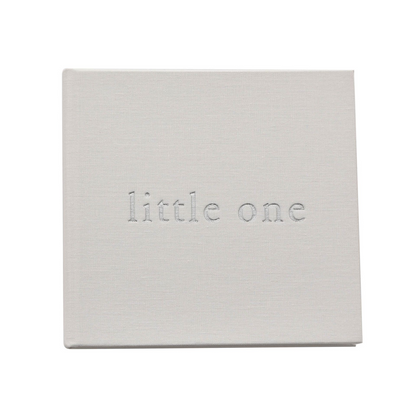Linen photo album with 'little one' text on cover