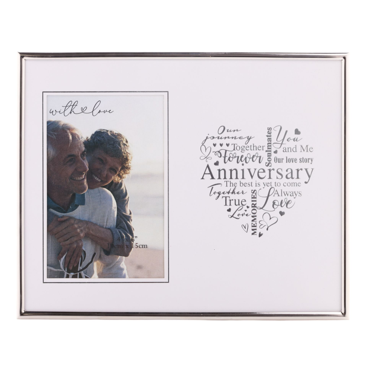 With Love Silver Heart Frame 4" x 6" - Anniversary