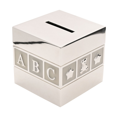Bambino Silverplated ABC/123 Cube Money Box