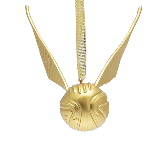 Gold resin hanging tree decoration with snitch head and two wings