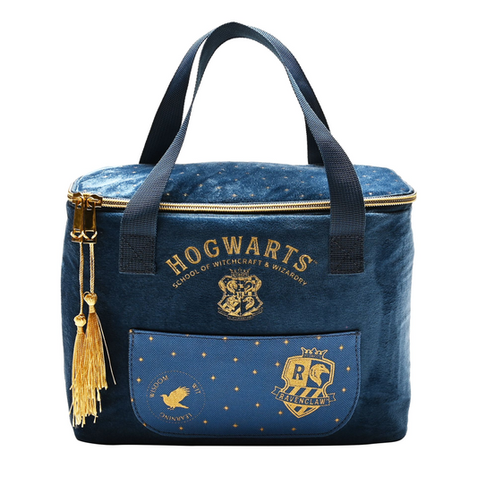 Ravenclaw Hogwarts blue lunch bag with gold zipper, tassel and crest