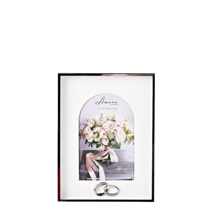 Box arch photo frame with rings, black border and white mat, 4" x 6"