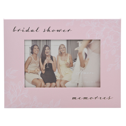 Pink bridal shower photo frame with window and 'memories' script