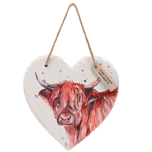 Meg Hawkins Slate Hanging Heart - Highland Cow